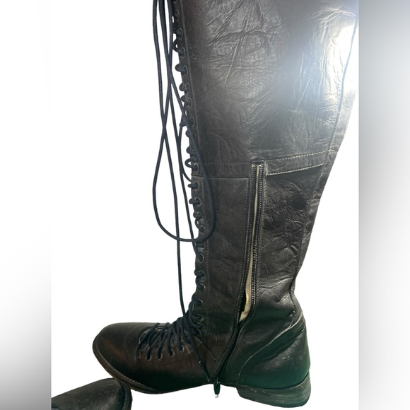 FREE PEOPLE X Faryl Robin RARE Caspian Black Over Knee Lace Up Boots Size 10 - Picture 11 of 14
